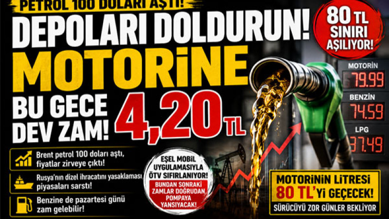 Motorine Bir Zam Daha: Bu Gece 4,20 TL Artış Bekleniyor, 80 TL Sınırı Aşılıyor