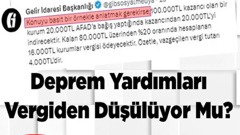 Deprem Yardımları Vergiden Düşülüyor mu?