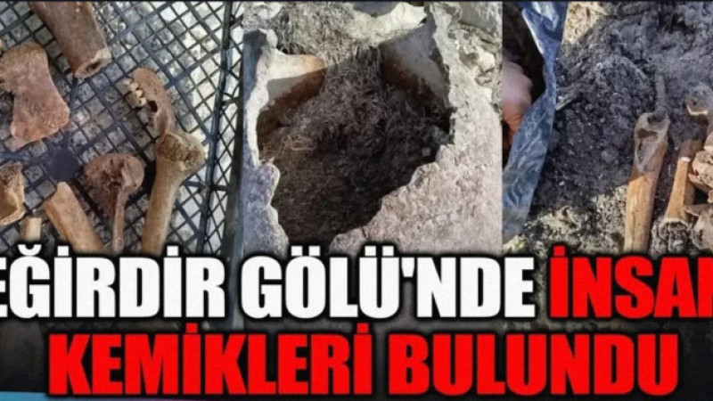 Eğirdir Gölü’nde kuraklık nedeniyle suyun çekildiği kıyı kesiminde, “küp mezar” olduğu değerlendiril