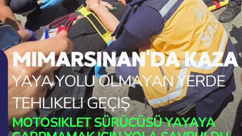 Mimar Sinan Caddesi'nde Kaza! Yayaya Çarpmamak İçin Manevra Yapan Motosiklet Sürücüsü Yaralandı
